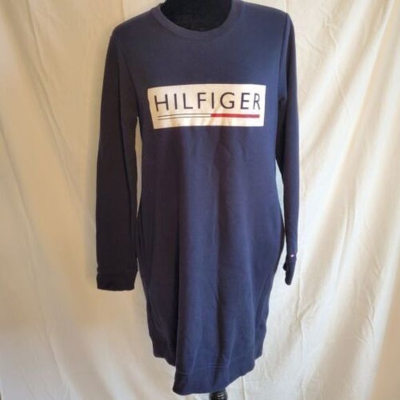 Tommy Hilfiger Slip On Navy Blue Sweatshirt Dress SZ Small - Picture 2 of 9